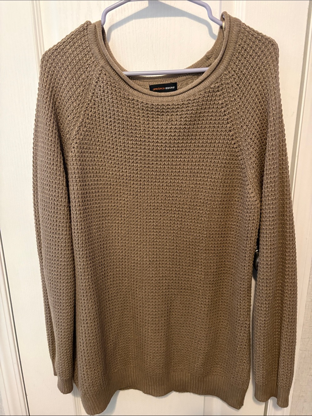 Ambiance Taupe Waffle Knit Crew Sweater